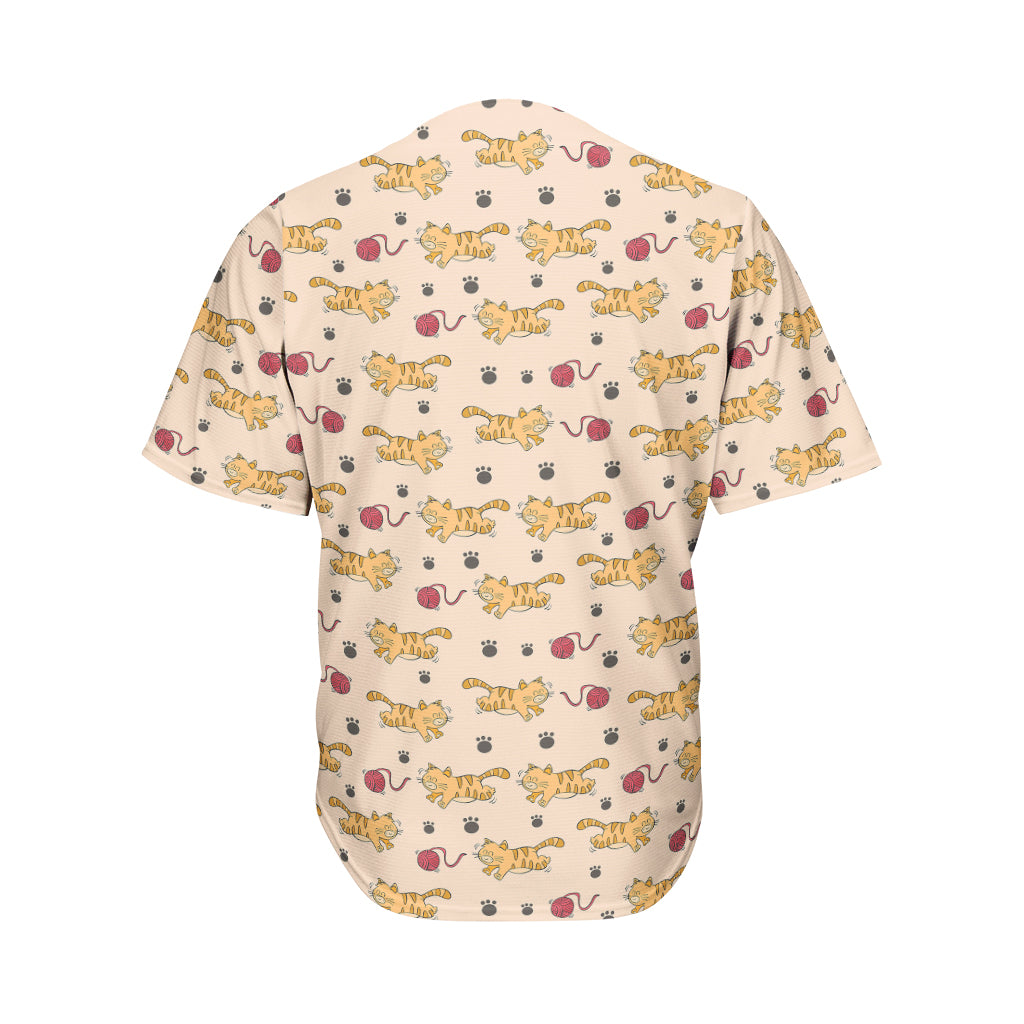 Cat And Yarn Ball Pattern Print Men's Baseball Jersey