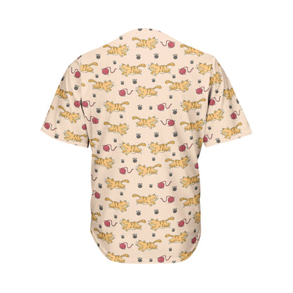 Cat And Yarn Ball Pattern Print Men's Baseball Jersey