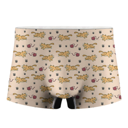 Cat And Yarn Ball Pattern Print Men's Boxer Briefs