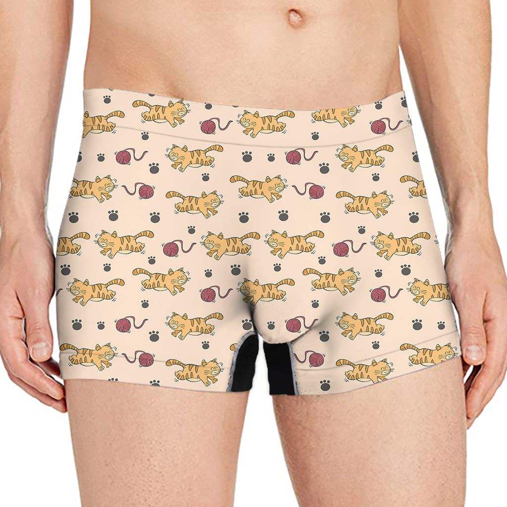 Cat And Yarn Ball Pattern Print Men's Boxer Briefs