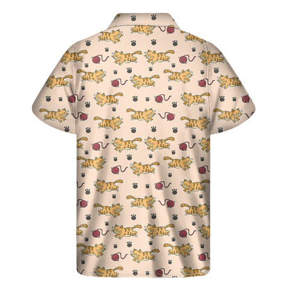 Cat And Yarn Ball Pattern Print Men's Short Sleeve Shirt