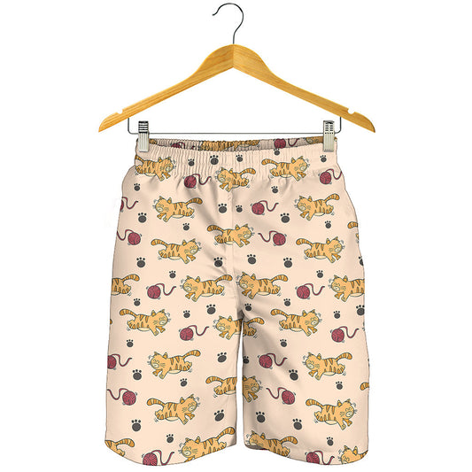 Cat And Yarn Ball Pattern Print Men's Shorts