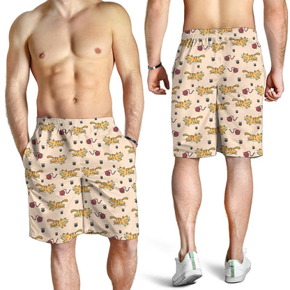 Cat And Yarn Ball Pattern Print Men's Shorts