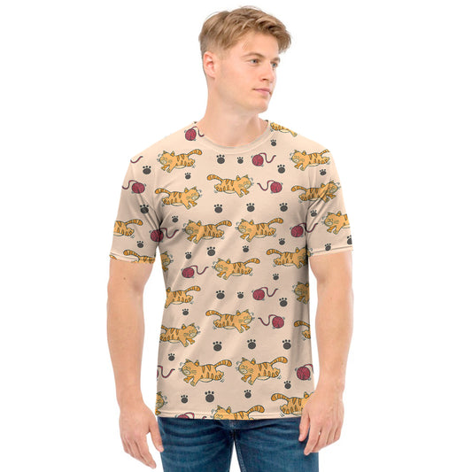 Cat And Yarn Ball Pattern Print Men's T-Shirt