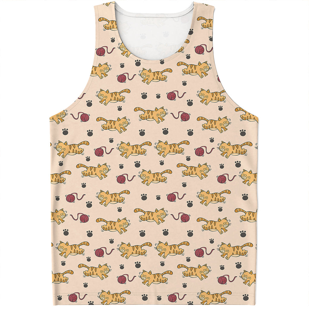 Cat And Yarn Ball Pattern Print Men's Tank Top