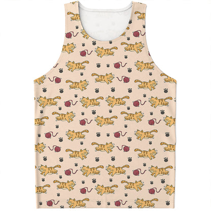 Cat And Yarn Ball Pattern Print Men's Tank Top