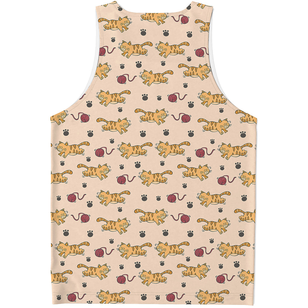 Cat And Yarn Ball Pattern Print Men's Tank Top
