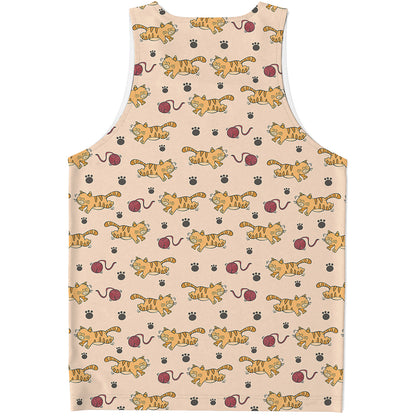 Cat And Yarn Ball Pattern Print Men's Tank Top