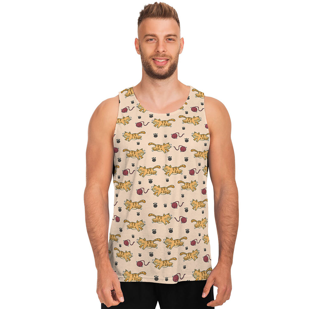 Cat And Yarn Ball Pattern Print Men's Tank Top