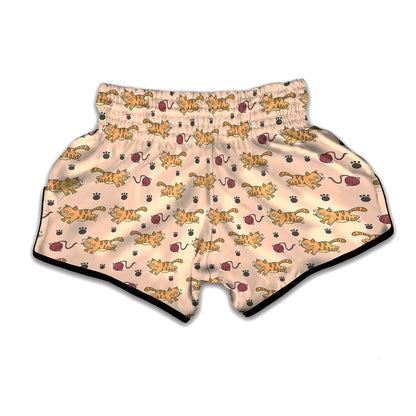 Cat And Yarn Ball Pattern Print Muay Thai Boxing Shorts