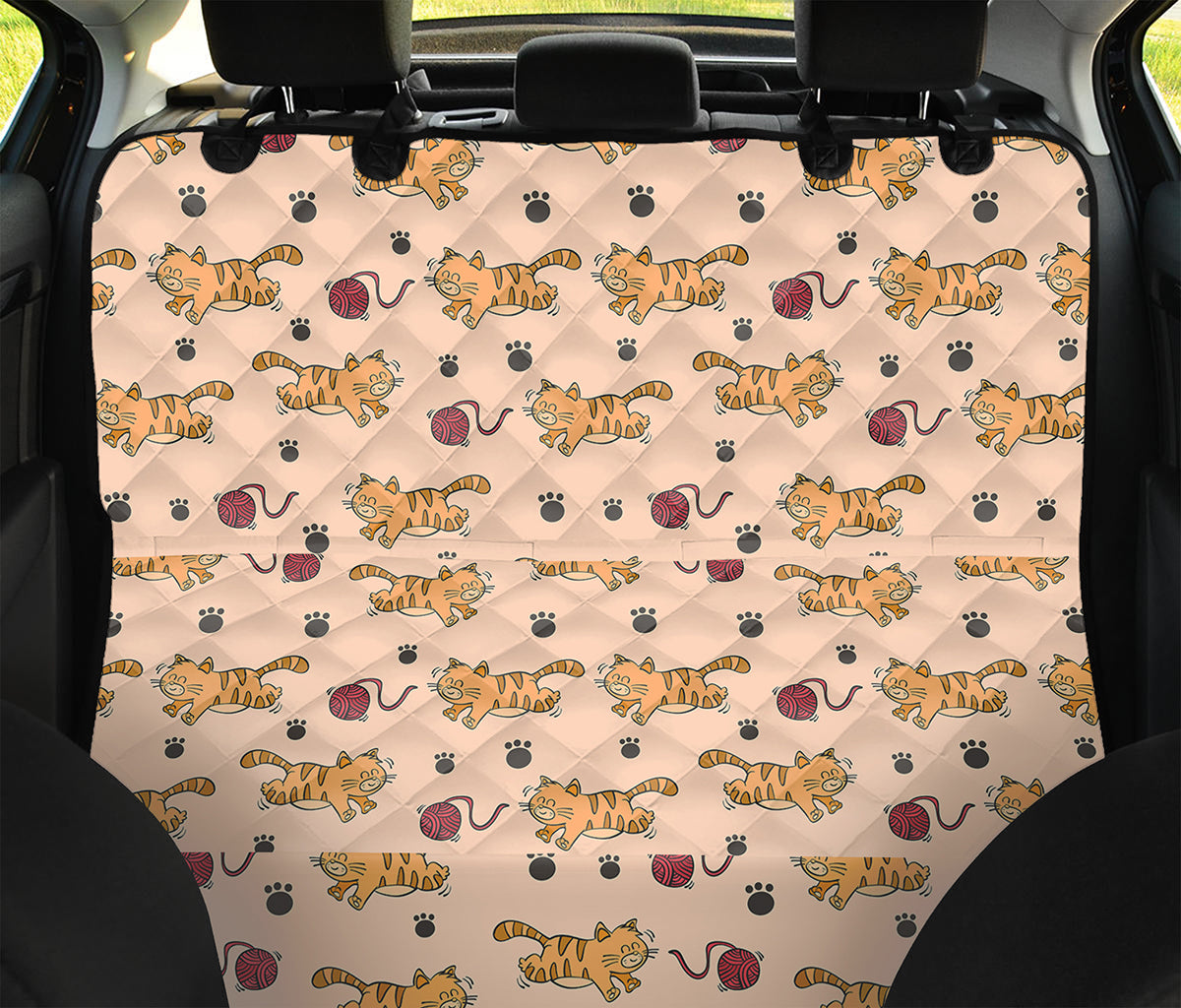 Cat And Yarn Ball Pattern Print Pet Car Back Seat Cover