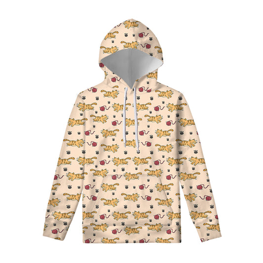 Cat And Yarn Ball Pattern Print Pullover Hoodie