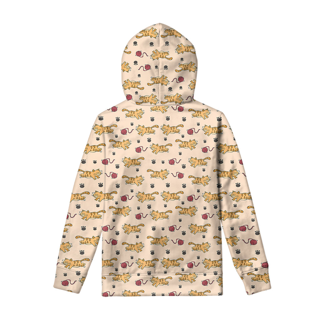 Cat And Yarn Ball Pattern Print Pullover Hoodie