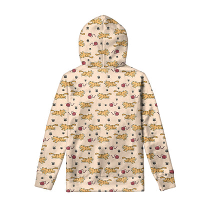 Cat And Yarn Ball Pattern Print Pullover Hoodie