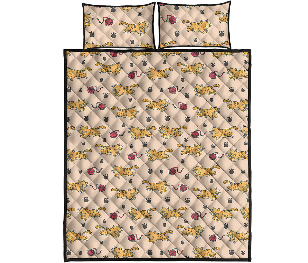 Cat And Yarn Ball Pattern Print Quilt Bed Set