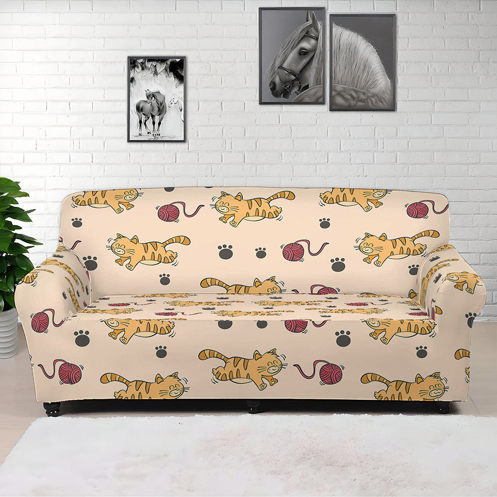 Cat And Yarn Ball Pattern Print Sofa Cover