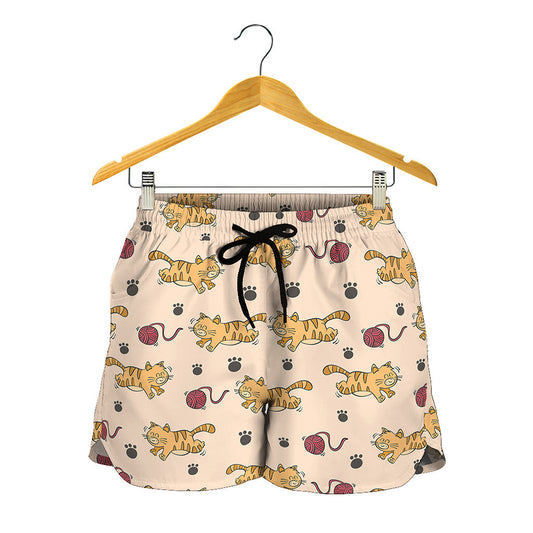 Cat And Yarn Ball Pattern Print Women's Shorts