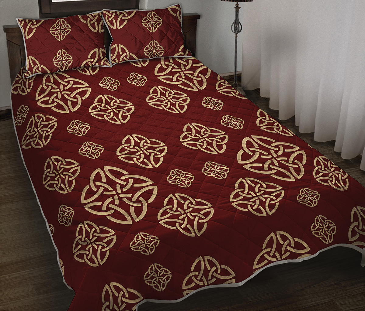 Celtic Knot Symbol Pattern Print Quilt Bed Set