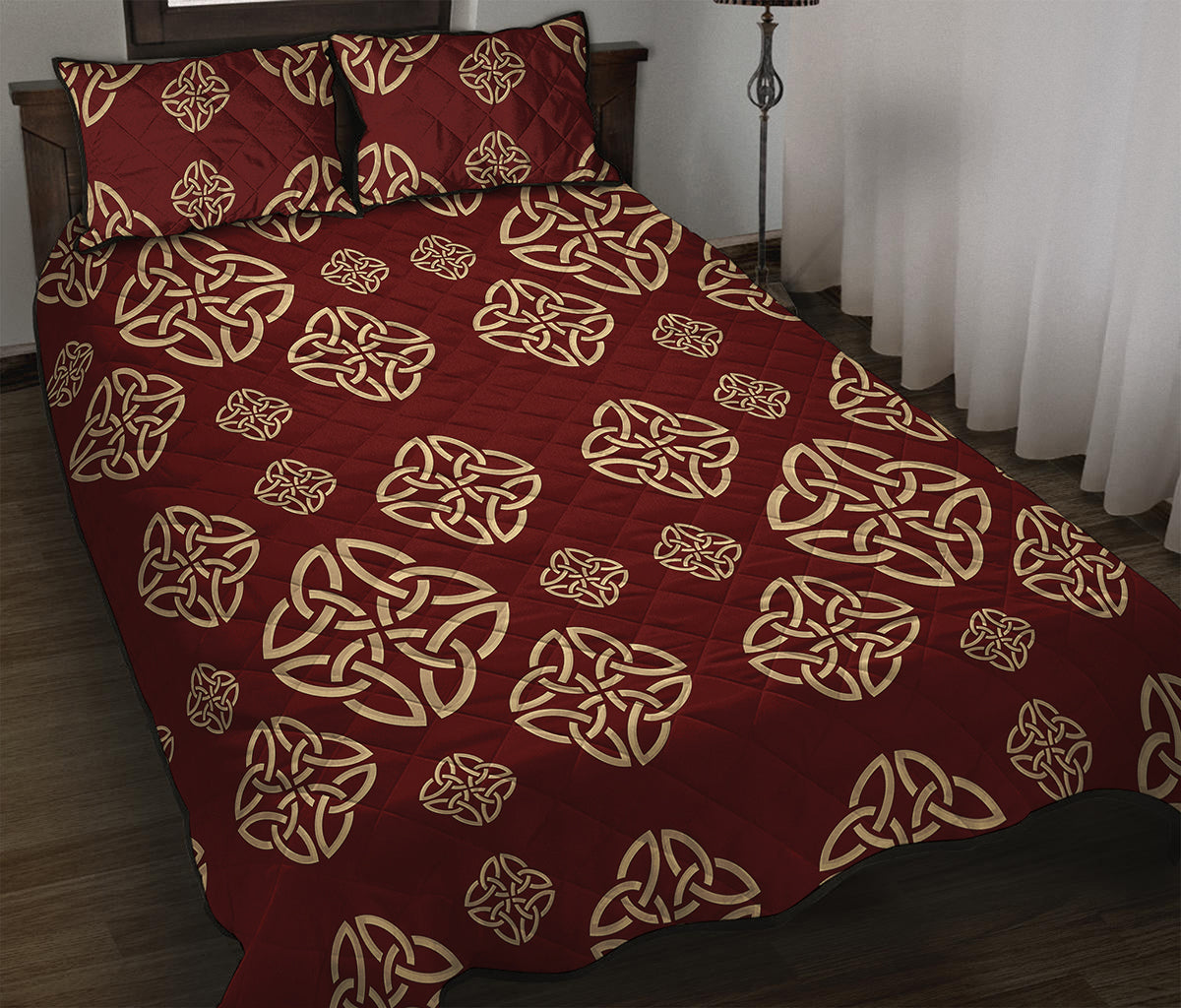 Celtic Knot Symbol Pattern Print Quilt Bed Set