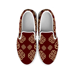 Celtic Knot Symbol Pattern Print White Slip On Shoes