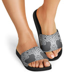 Celtic Knot Tree Of Life Print Black Slide Sandals