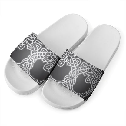 Celtic Knot Tree Of Life Print White Slide Sandals