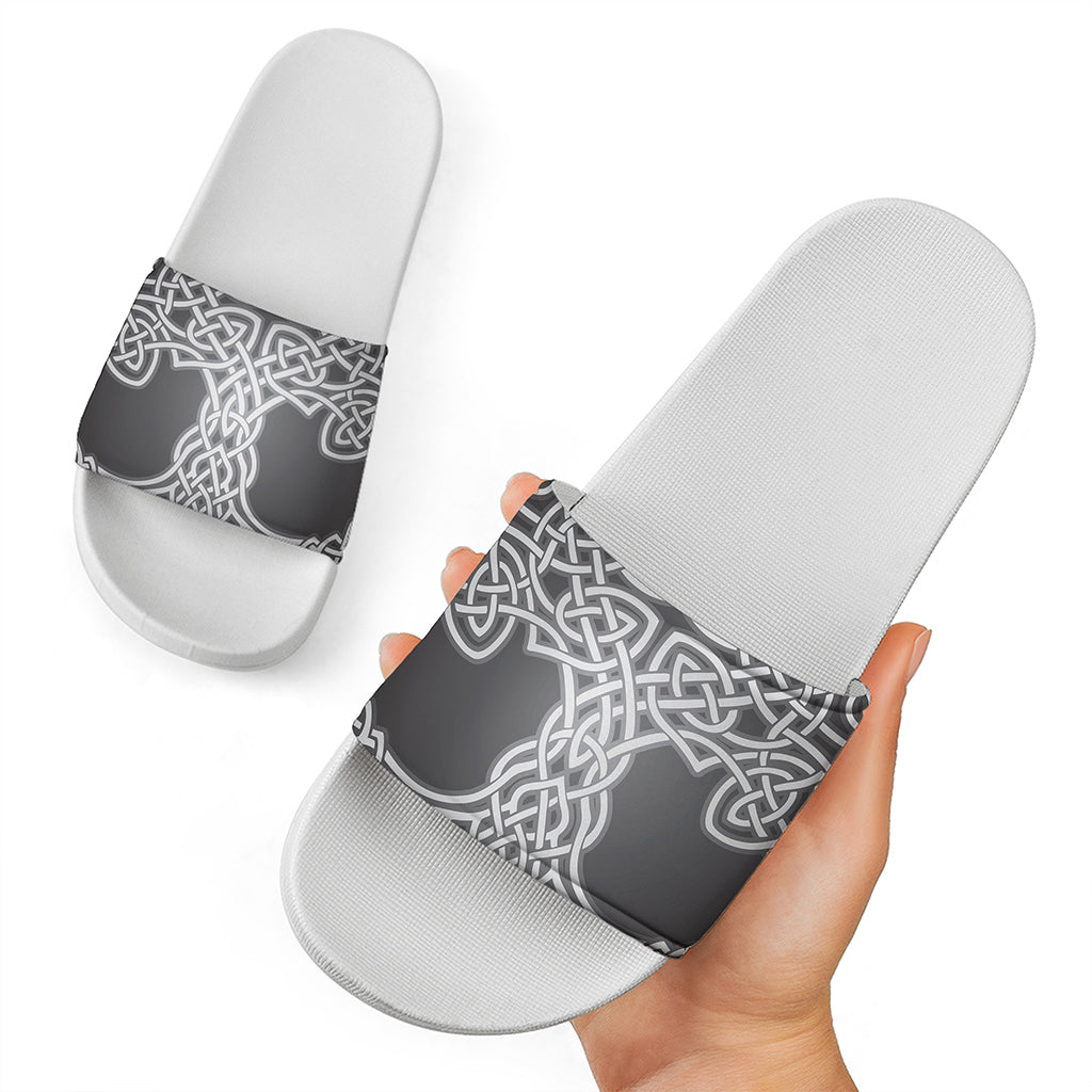 Celtic Knot Tree Of Life Print White Slide Sandals