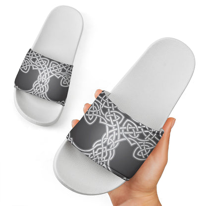 Celtic Knot Tree Of Life Print White Slide Sandals