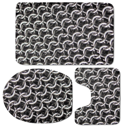Chainmail Ring Pattern Print 3 Piece Bath Mat Set