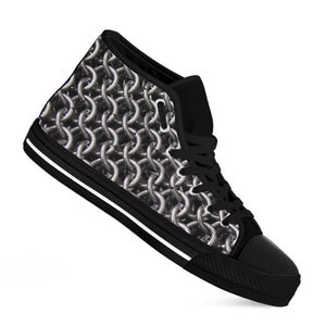 Chainmail Ring Pattern Print Black High Top Shoes