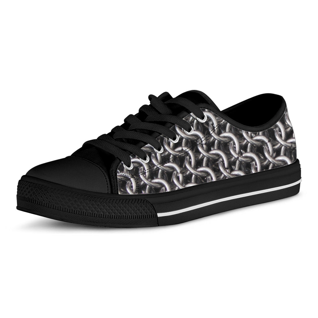 Chainmail Ring Pattern Print Black Low Top Shoes