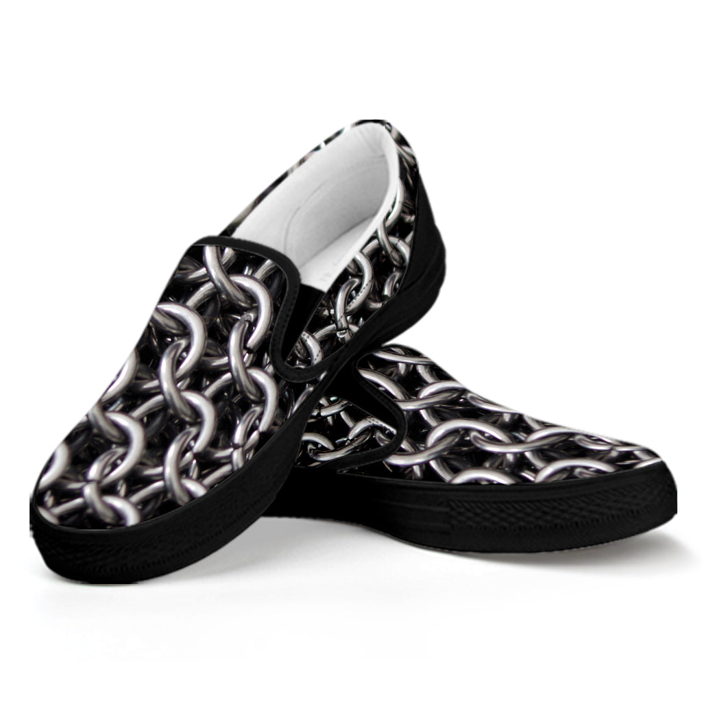 Chainmail Ring Pattern Print Black Slip On Shoes
