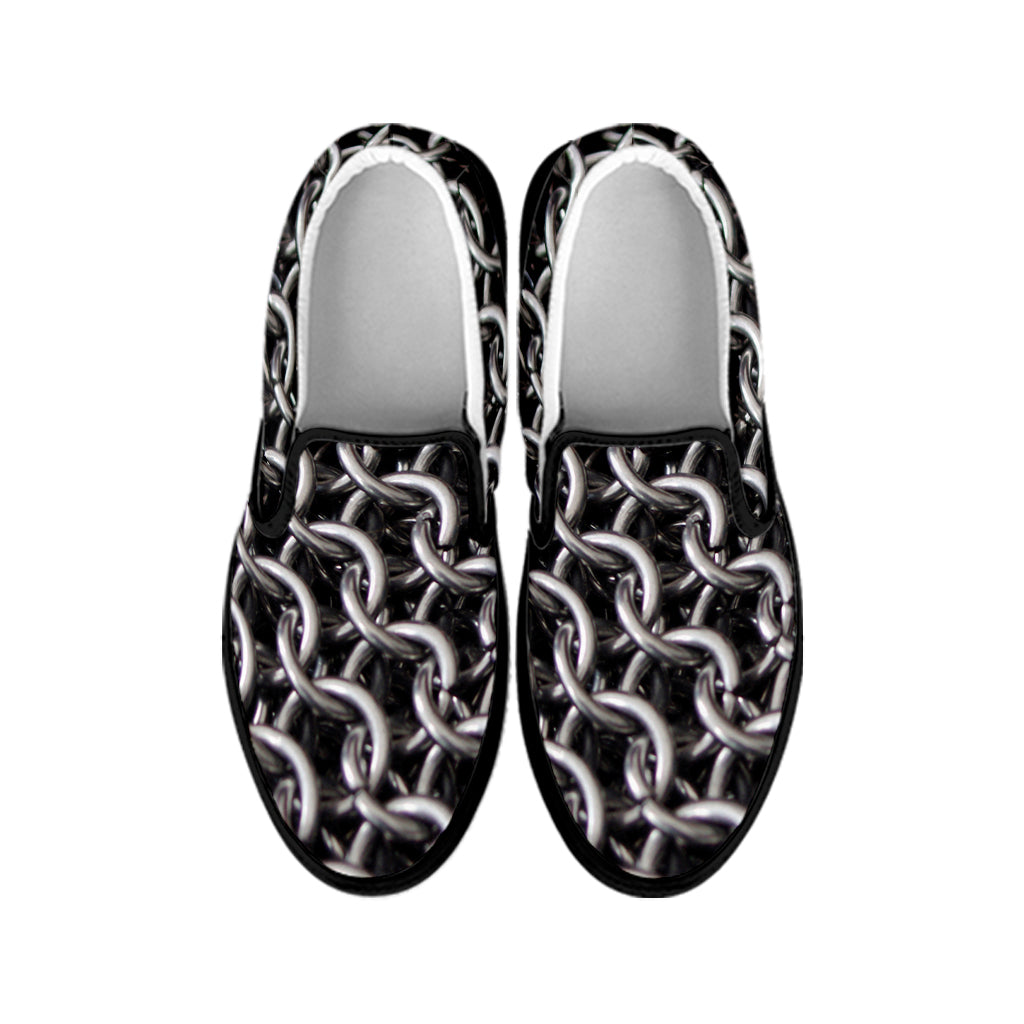 Chainmail Ring Pattern Print Black Slip On Shoes