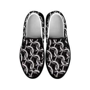 Chainmail Ring Pattern Print Black Slip On Shoes