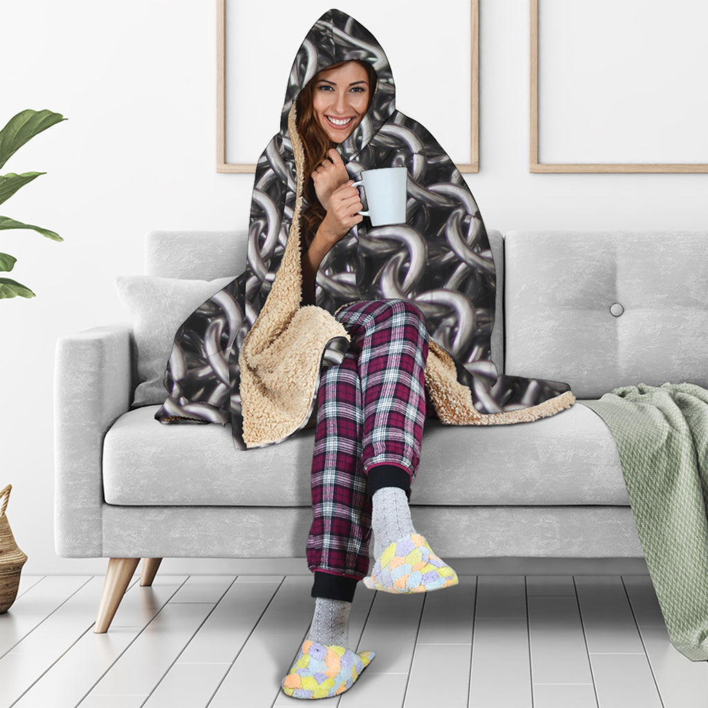 Chainmail Ring Pattern Print Hooded Blanket