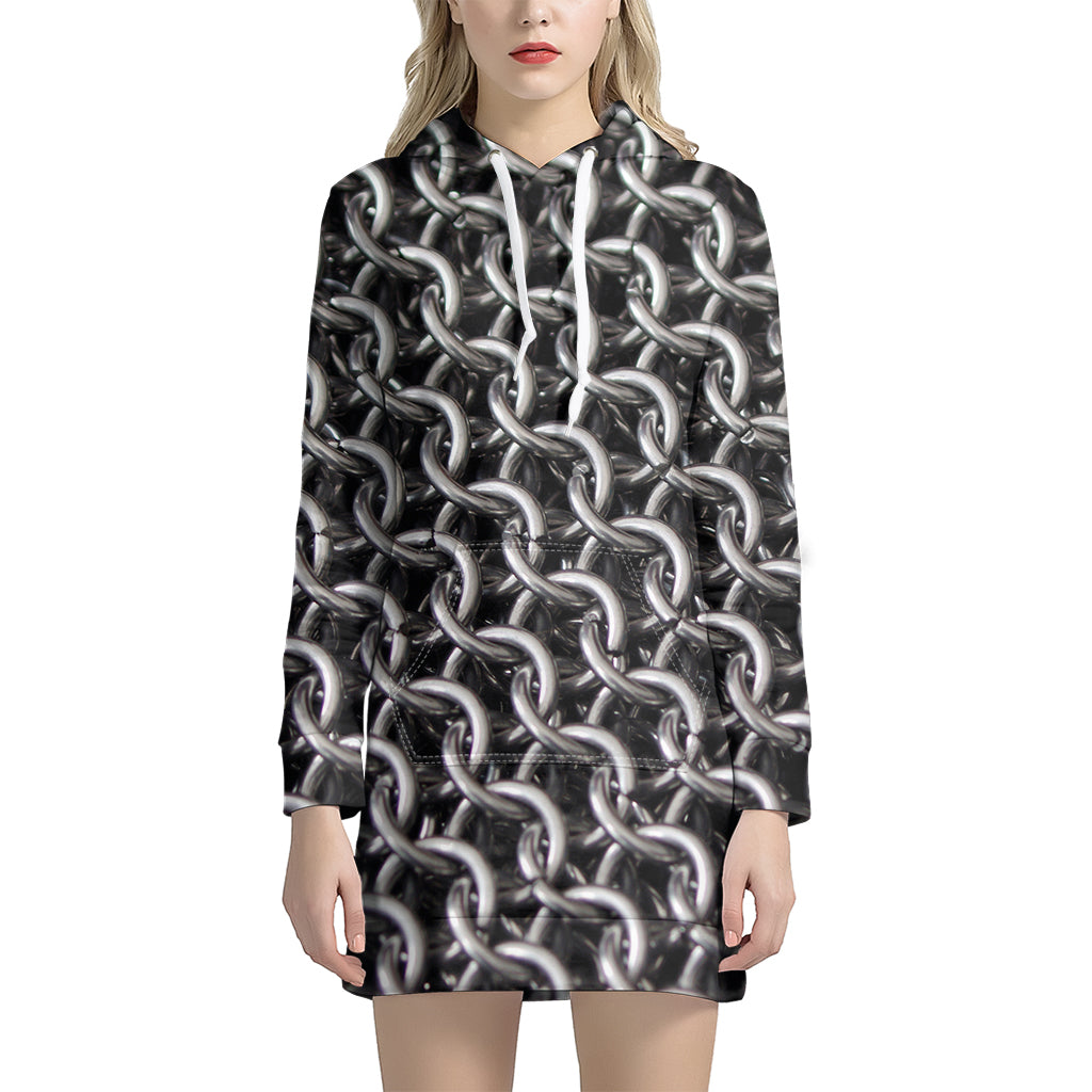 Chainmail Ring Pattern Print Hoodie Dress