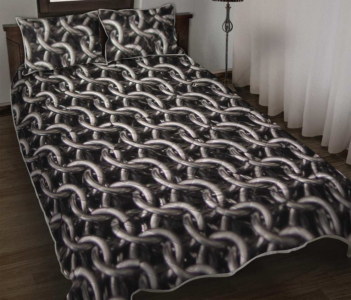 Chainmail Ring Pattern Print Quilt Bed Set