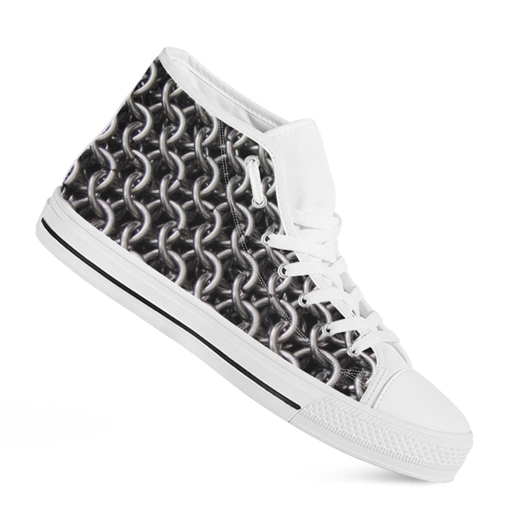 Chainmail Ring Pattern Print White High Top Shoes