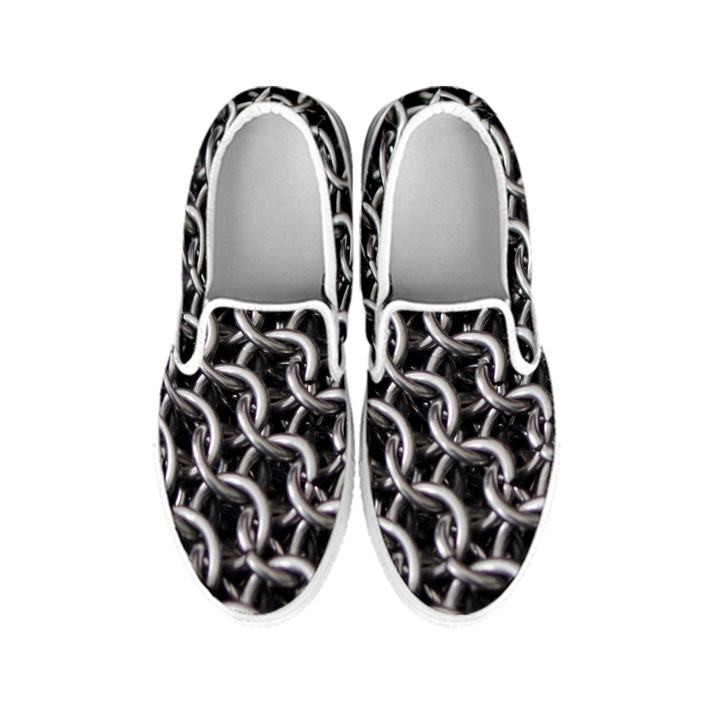 Chainmail Ring Pattern Print White Slip On Shoes