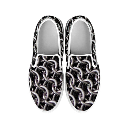 Chainmail Ring Pattern Print White Slip On Shoes