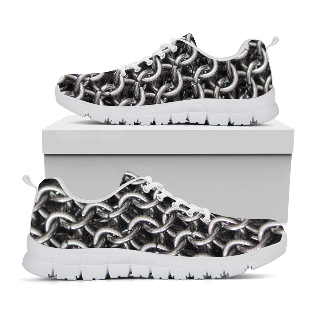 Chainmail Ring Pattern Print White Sneakers