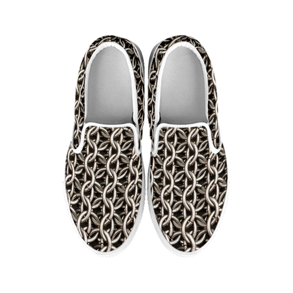 Chainmail Ring Print White Slip On Shoes