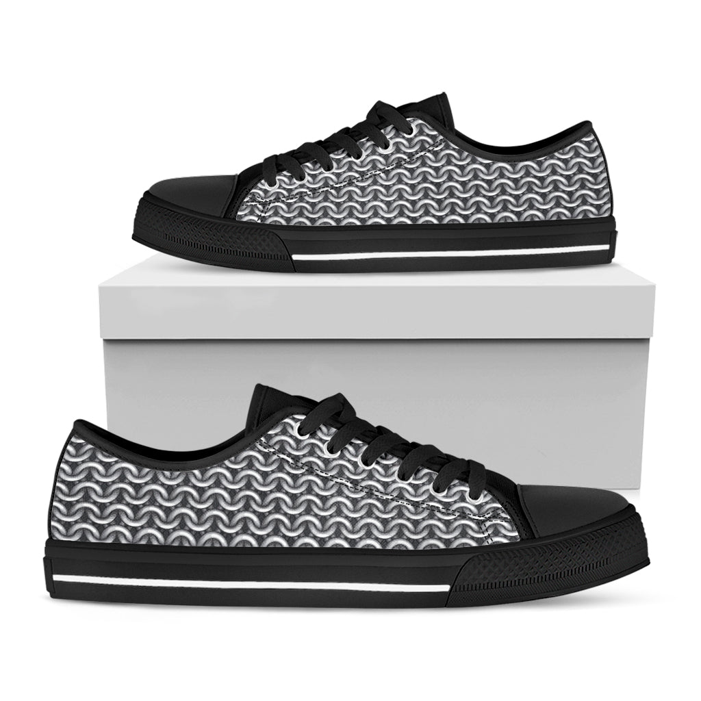 Chainmail Texture Print Black Low Top Shoes