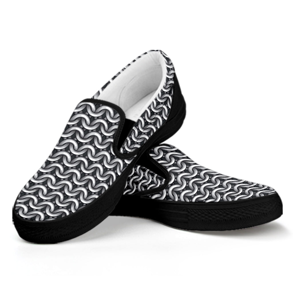 Chainmail Texture Print Black Slip On Shoes