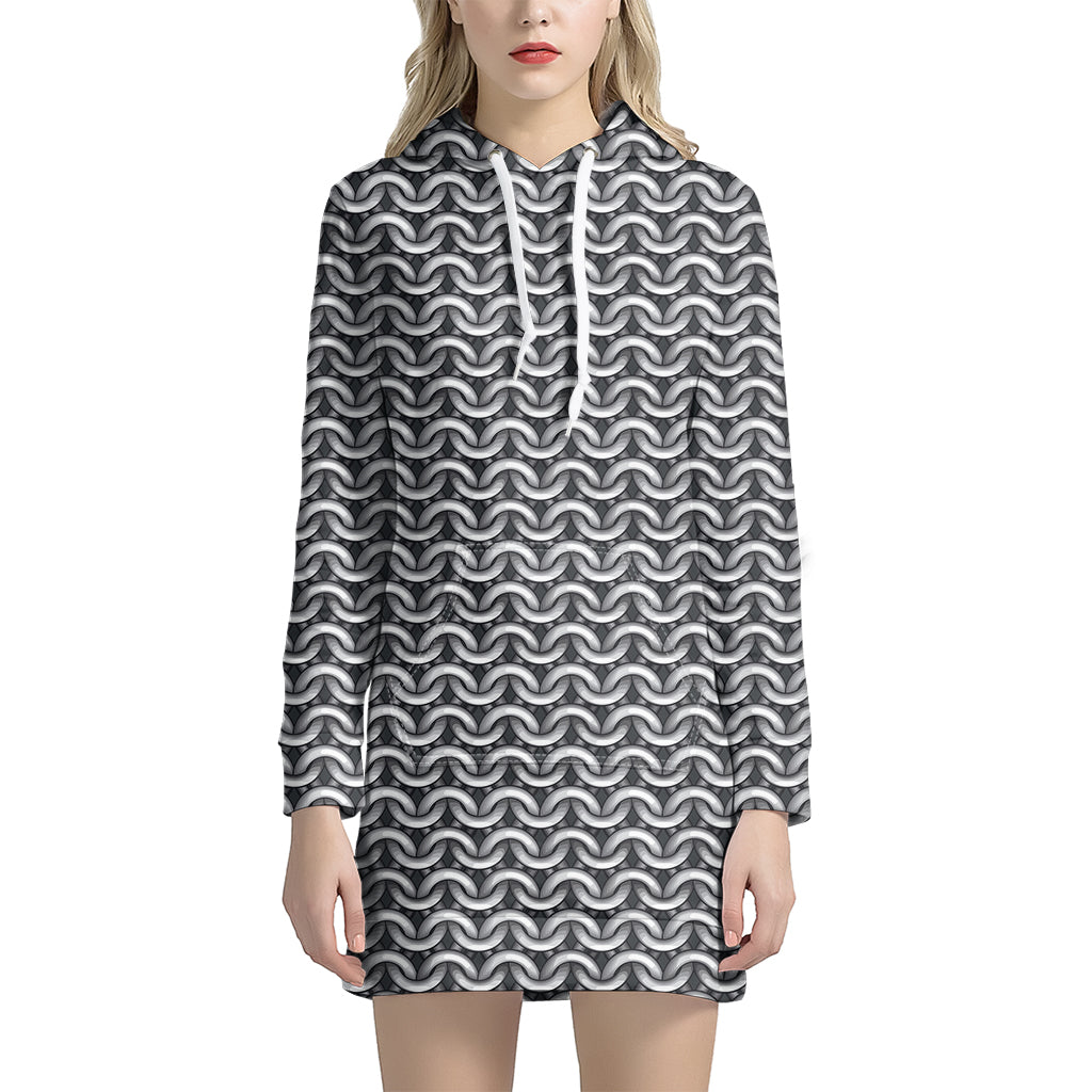 Chainmail Texture Print Hoodie Dress