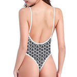 Chainmail Texture Print One Piece High Cut Swimsuit