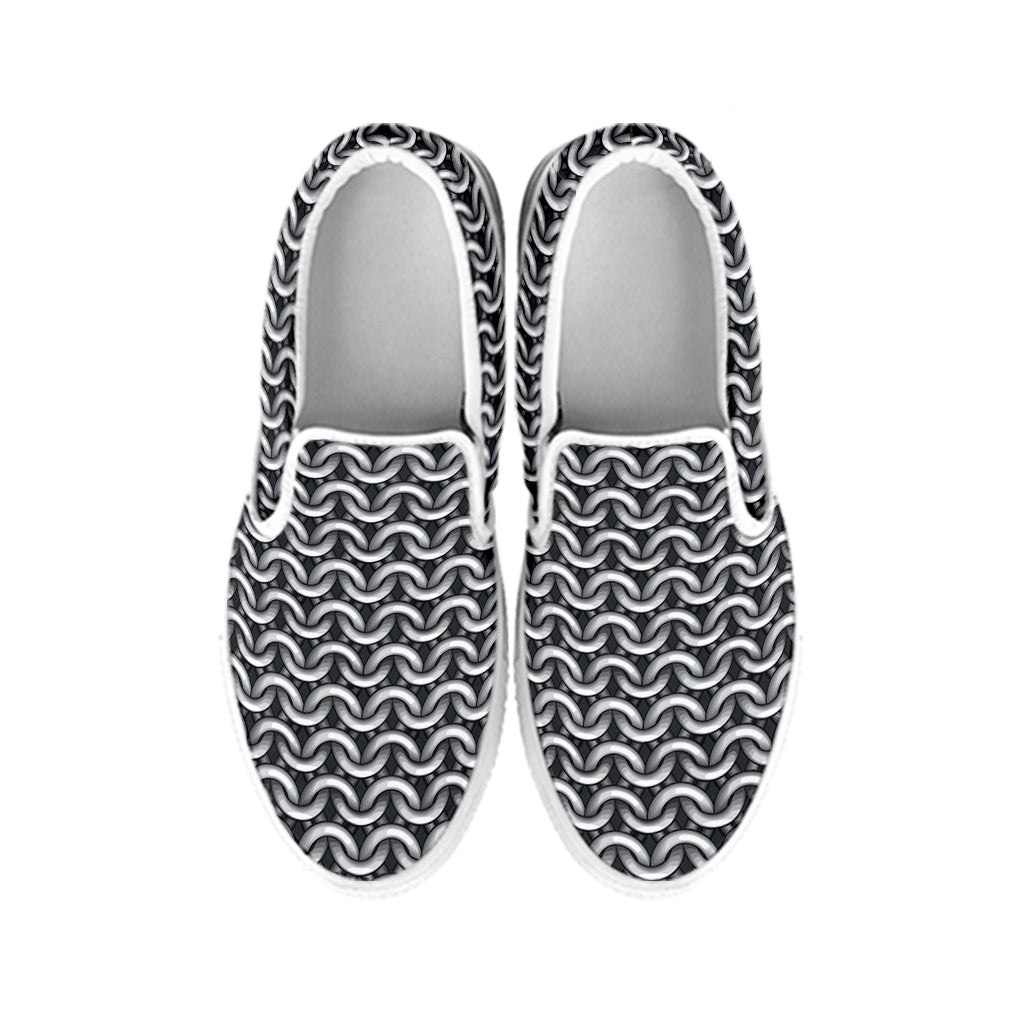 Chainmail Texture Print White Slip On Shoes
