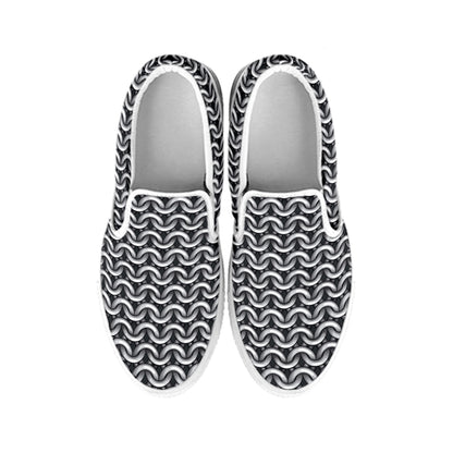 Chainmail Texture Print White Slip On Shoes