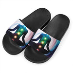 Chakras Of The Universe Print Black Slide Sandals