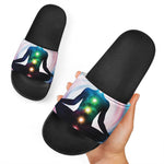 Chakras Of The Universe Print Black Slide Sandals